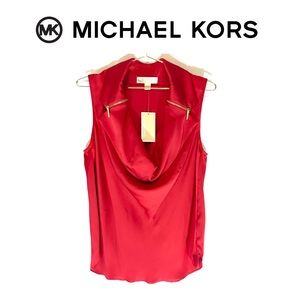 NWT MICHAEL KORS Red Silky Sleeveless Zippers Top
